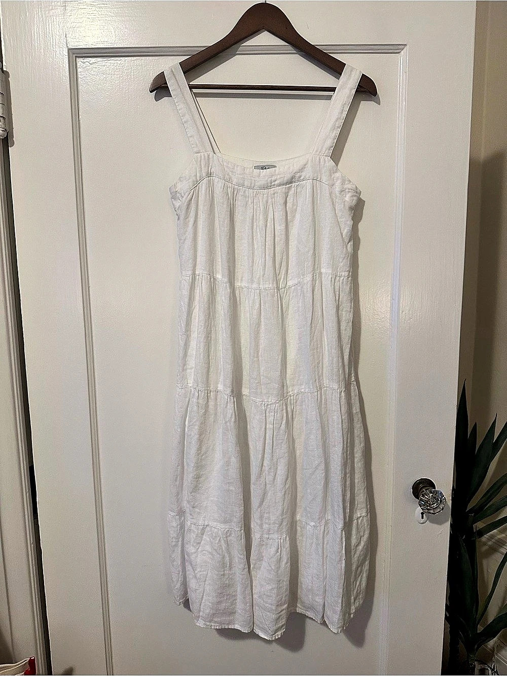 Rails White Linen Tiered Midi Dress Medium